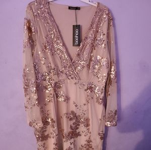 Tan dress with glitter flowers